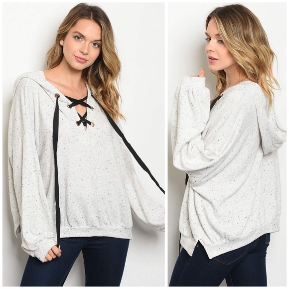 Sweaters - Oversized Lace-Up Hoodie